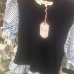 Nanette Lepore Navy and White Striped Blouse